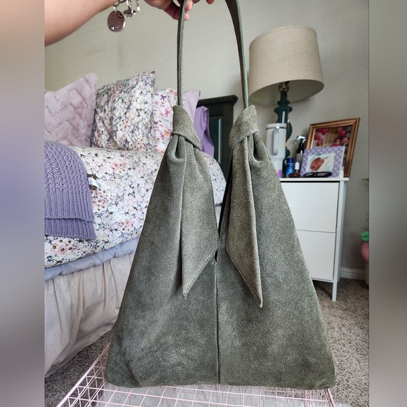Anna Paola Olive Suede Hobo Bag - Picture 1 of 6